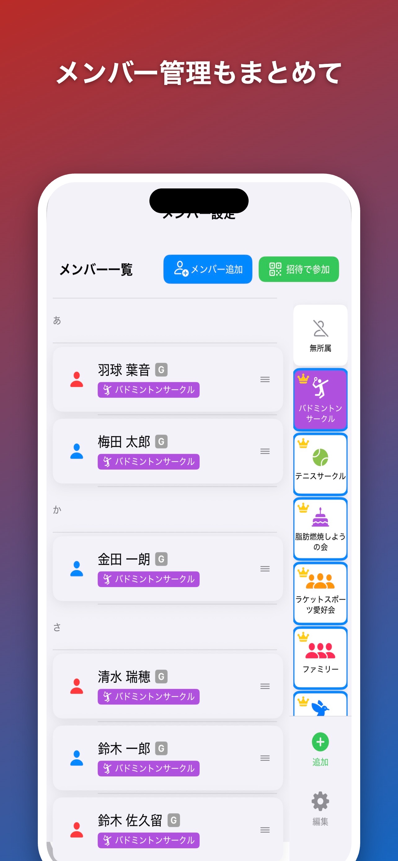 メンバー管理機能